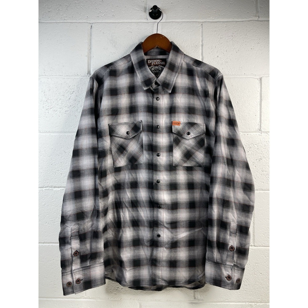 Dixxon Flannel Men's XlL The Big Twin Gray Black Plaid Snap-Up Long Sleeve Shirt